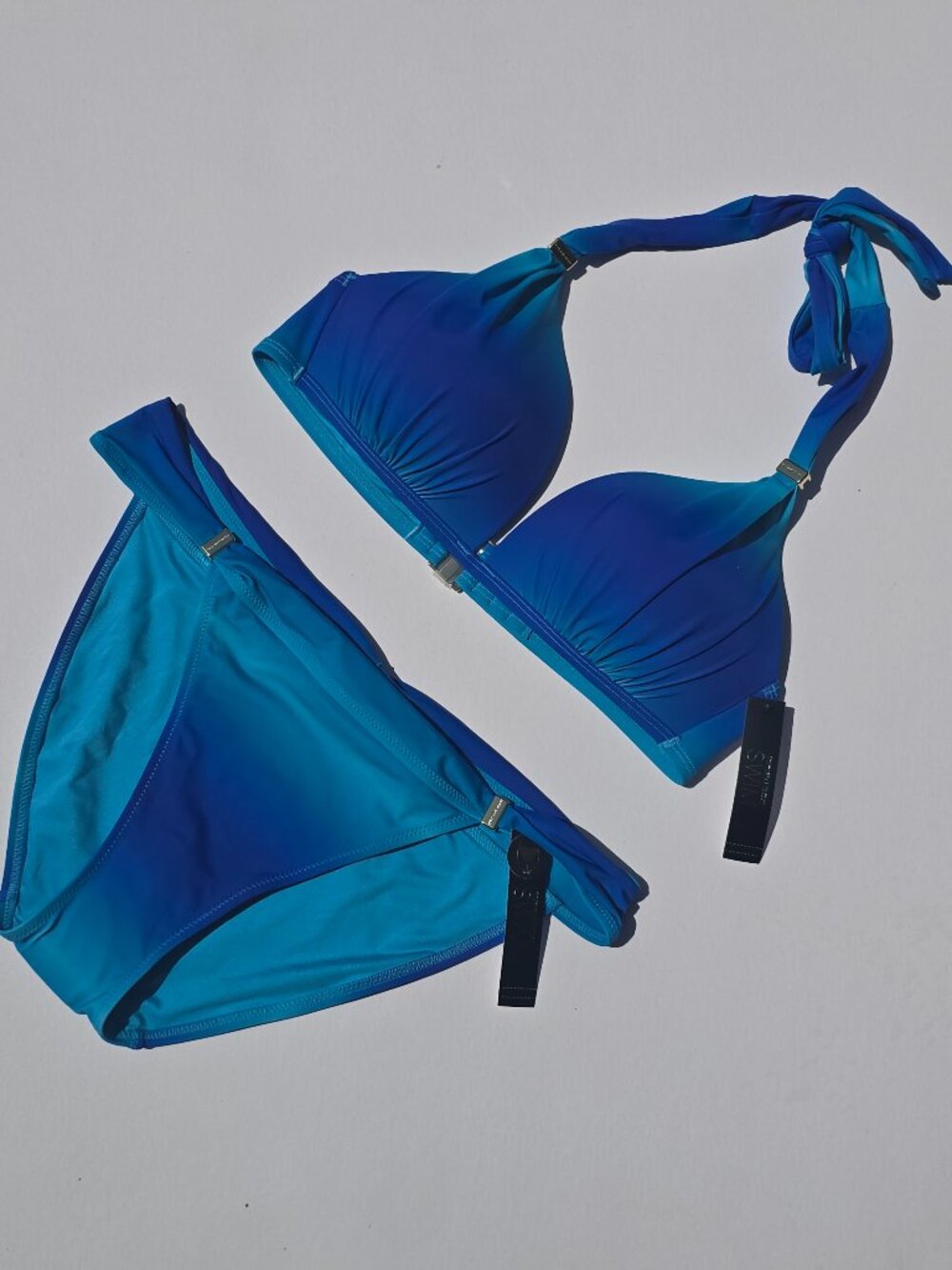 Victoria's Secret Swim Harlow Triangle Halter Push Up Top Bottom Set Blue Ombre
